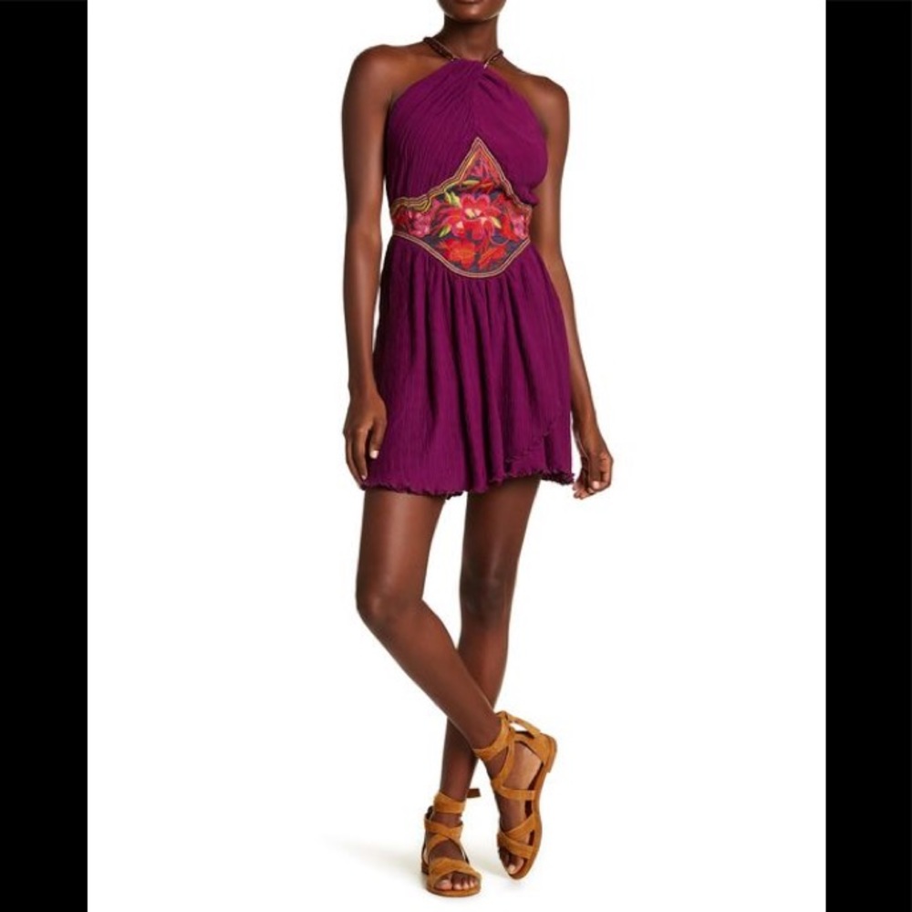 Free People Embroidered Mini A-Line Fit and Flare Dress